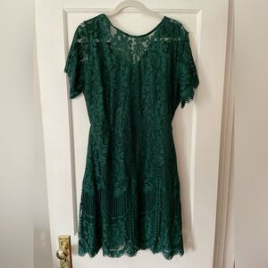 Elegant Lace Fit-and-Flare Dress in Emerald Green